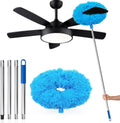Ceiling Fan Cleaner Duster with Extension Pol, 12 to 51 Inch Duster Length, Reusable Microfiber Dusters for Cleaning Fan Blades, Cobwebs, Walls, Windows & High Ceilings, Removable, Blue