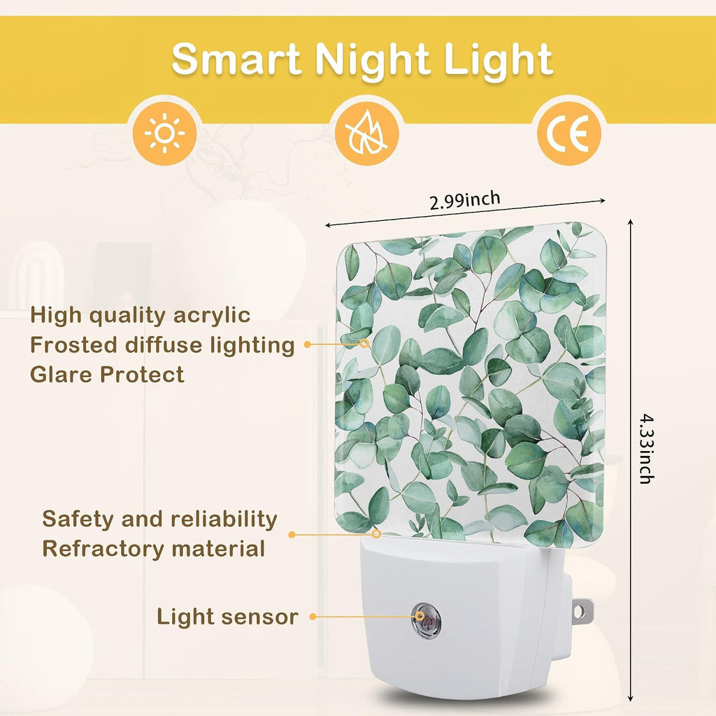 Eucalyptus Leaves Night Light,Plug in Night Light, Dusk to Dawn Sensor Nightlights for Stairway/Hallway/Kitchen/Bedroom/Bathroom 0.5W
