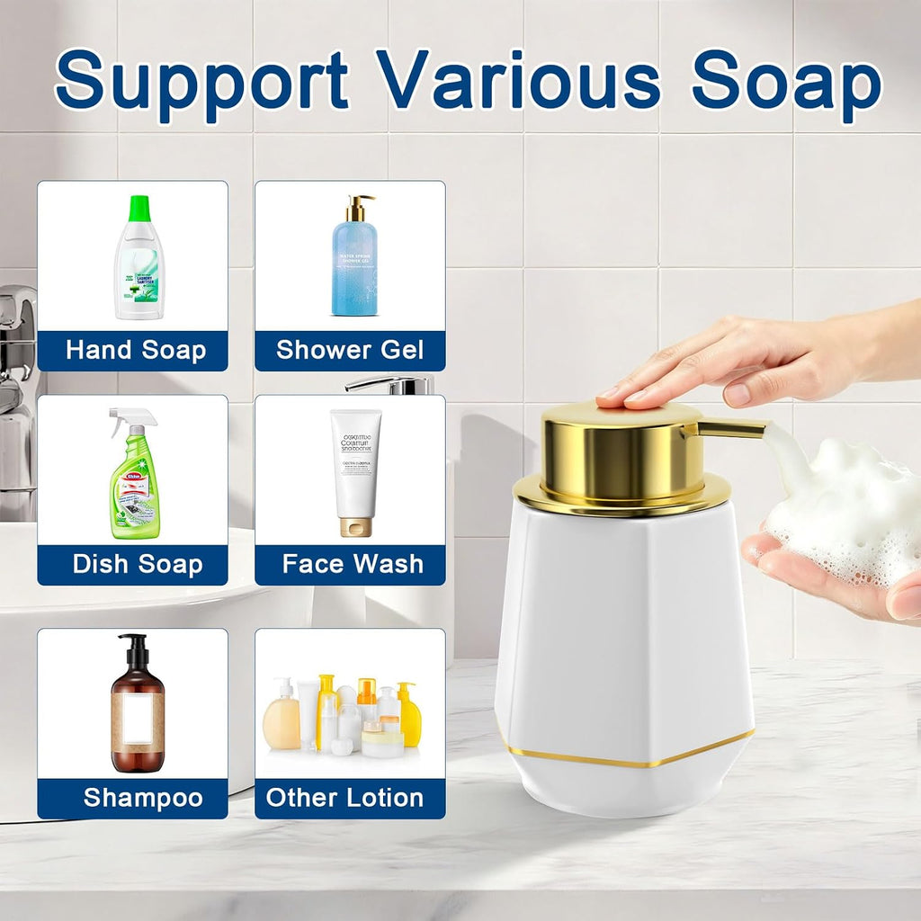 Natheeph 12oz Ceramic Foaming Soap Dispenser for Bathroom Kitchen Liquid