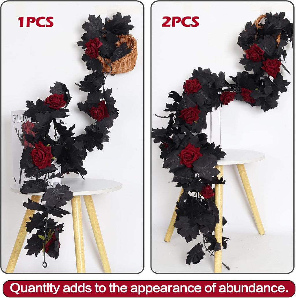 SJL Artificial Flowers Garland Black Maple Leaf Garland Fake Hanging Flower