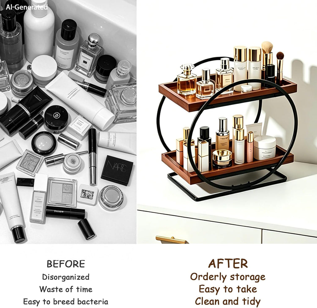 2-Tier Bathroom Counter Organizer, Wooden Perfume Organizer Dresser