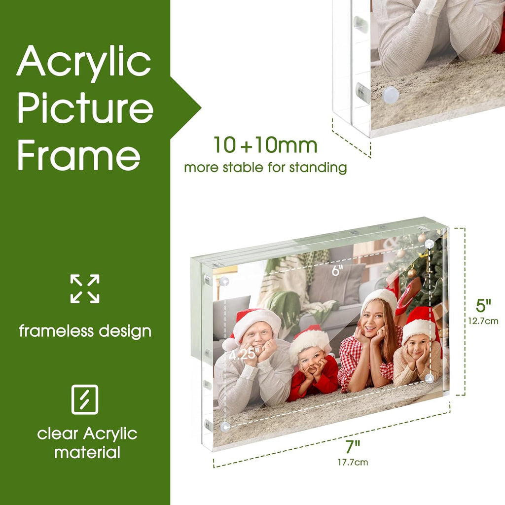 SYNTRIFIC Acrylic Frame 5x7, 5 x 7 Acrylic Picture Frame 6 PACK Clear Double Sided Magnetic Picture Frame, Free Standing Desktop Acrylic Photo Frame Display,Lucite Frame,10+10mm Thickness Magnetic