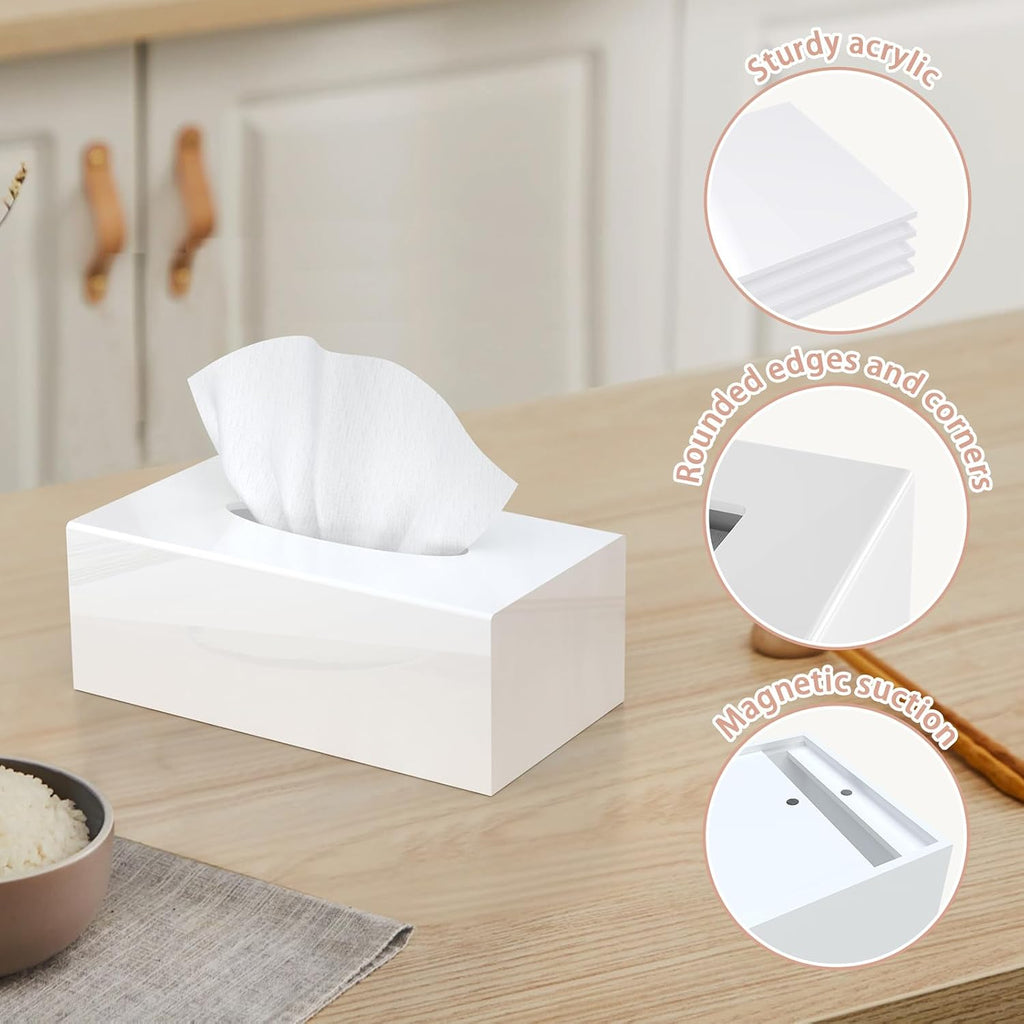 SILUT Shiny White Rectangle Acrylic Tissue Box Cover