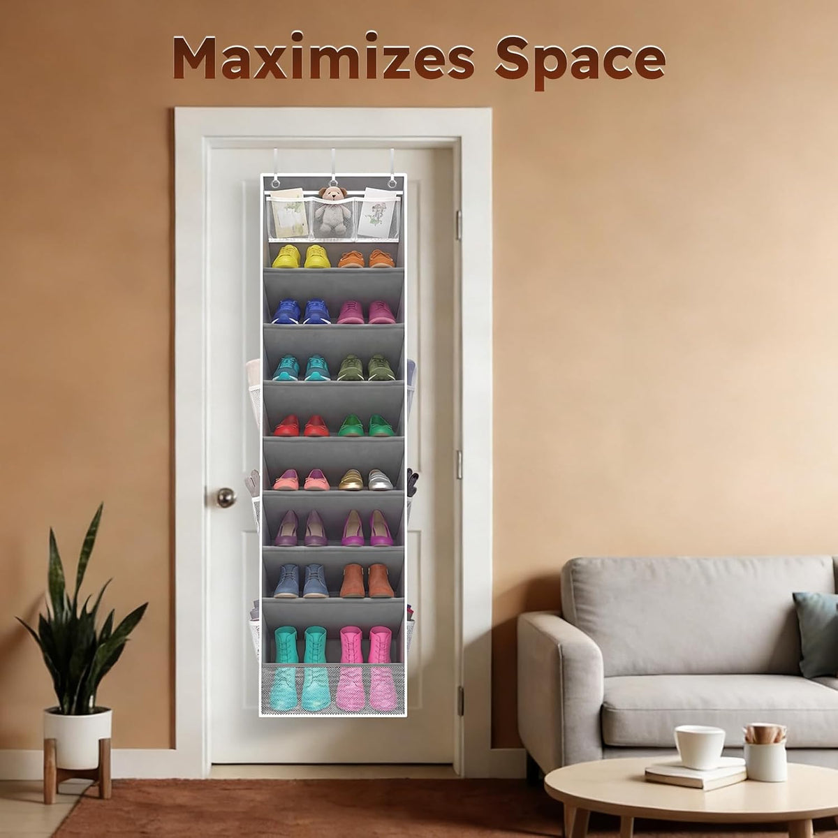 Over the Door Shoe Organizer, 8 Tier Hanging Shoe Organizer with Pockets,