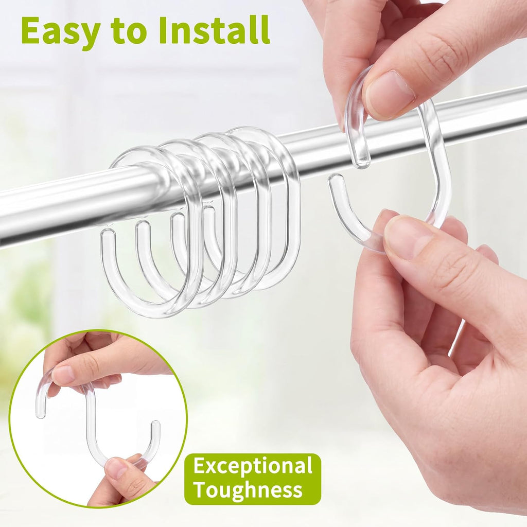 24 Pack Plastic Shower Curtain Hooks, Goowin C Shaped Clear Shower Curtain Rings Rust Proof, Anti-Drop Shower Curtain Hangers Shower Hooks for Shower Curtain, Bathroom Shower Rings for Curtain, Clear