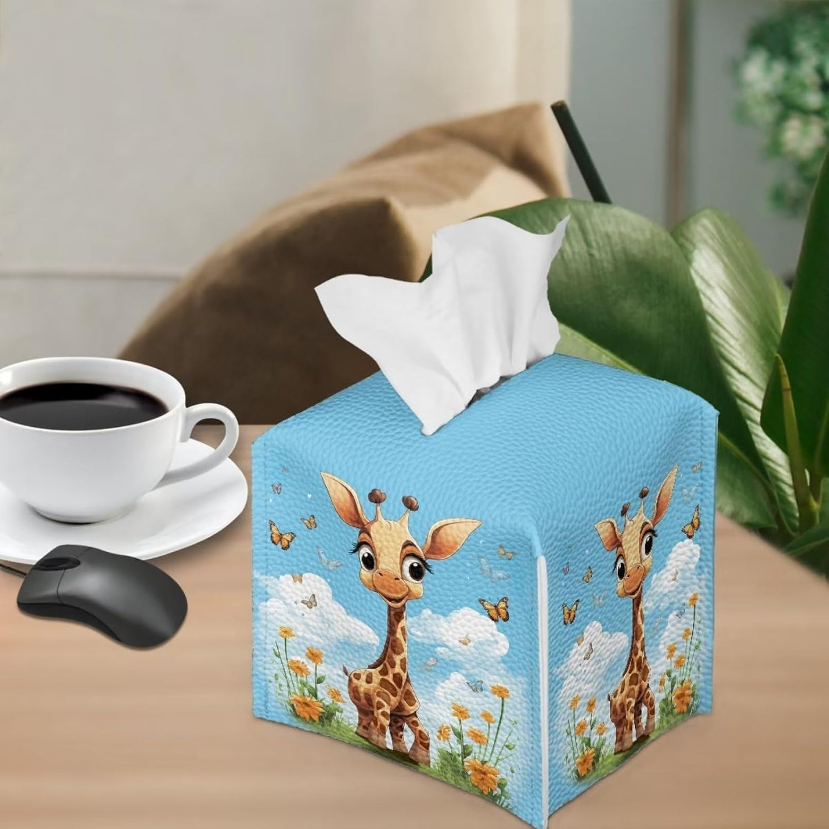 ZOUTAIRONG Butterfly Giraffe Tissue Box Cover Square Tissue Box Holder Home Decor Tissue Dispenser for Bathroom Dresser, Vanity Countertop, Tabletop, Office, Car Tissue Cover Cube Cover Blue