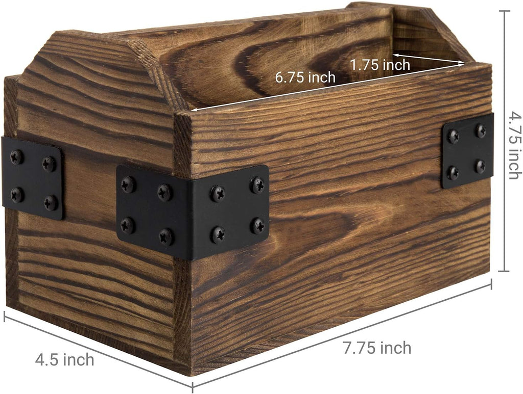 MyGift Rustic Burnt Wood TV Remote Holder with Black Metal Accents