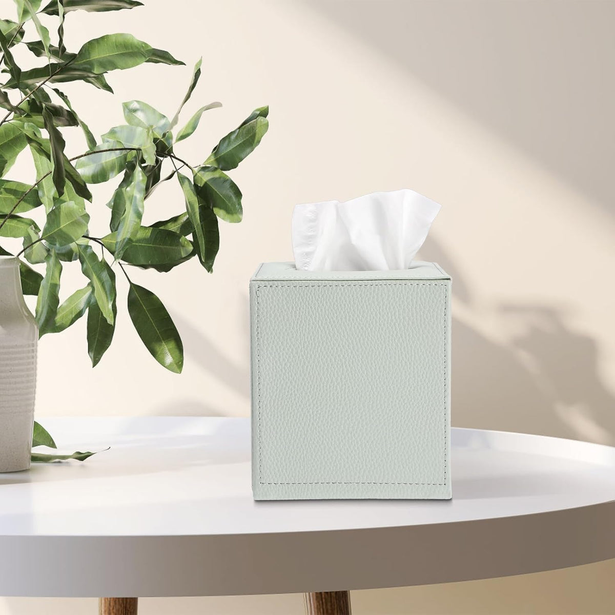 Sumnacon Tissue Box Cover Square,Magnetic Bottom PU Tissue Box Holder,Green