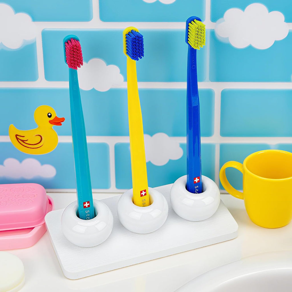 3 Pack Ceramic Toothbrush Holder with Diatomite Toothbrush Tray for Bathroom Shower Countertop Storage Organizer, Small Toothpaste Razor Electric Tooth Brush Head Stand (White)