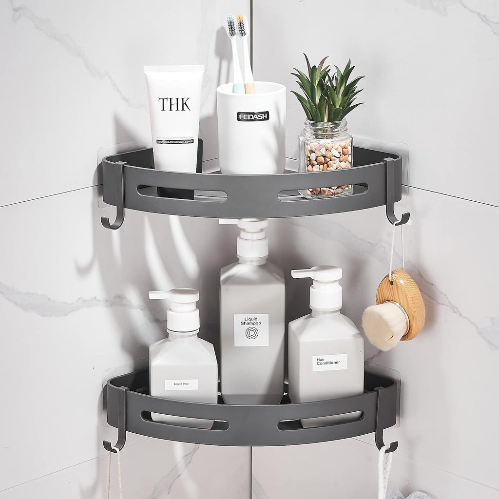 2-Tier Corner Shower Shelf, Dark Grey
