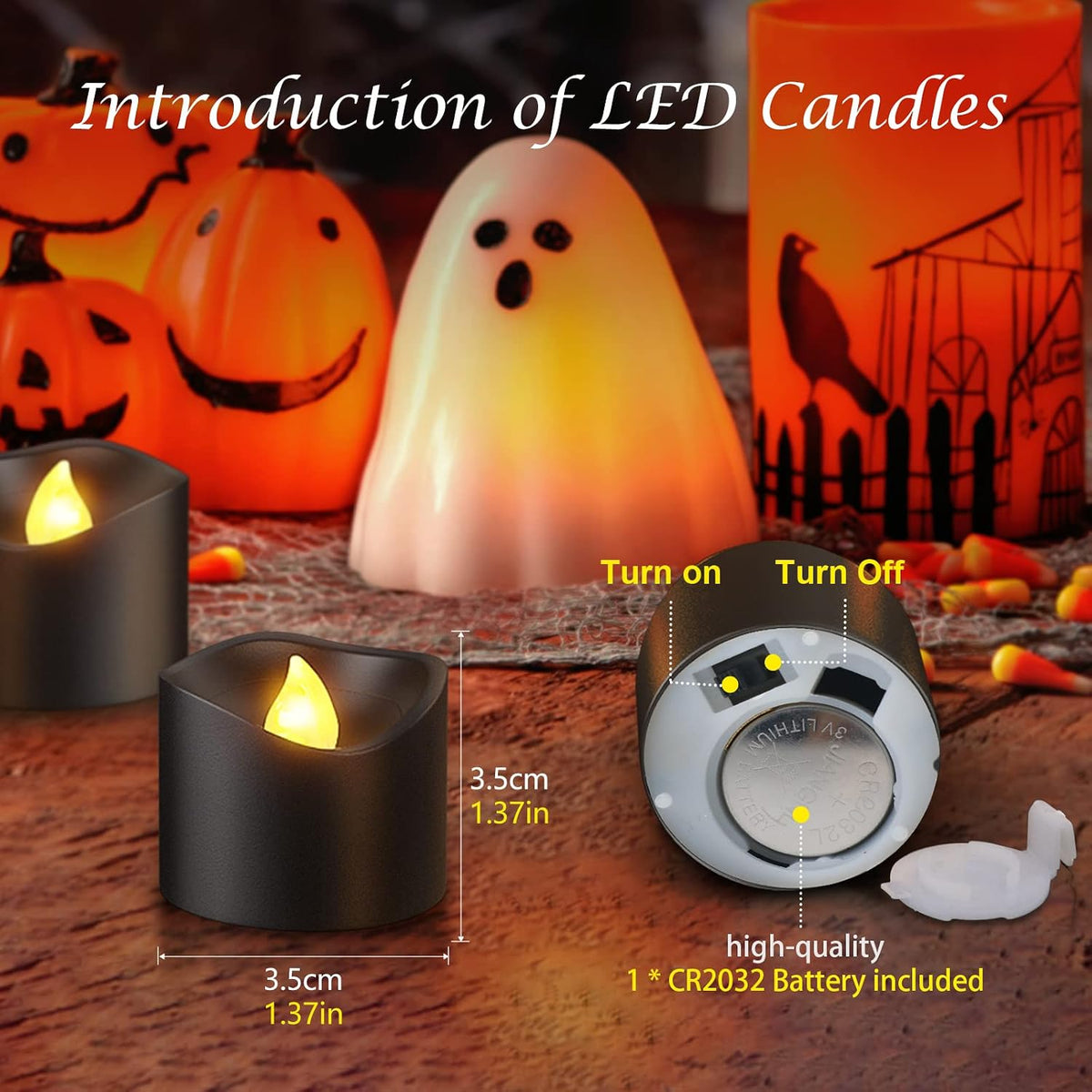 Black LED Tea Lights, 12pcs Battery Operated Tealights Flickering Flameless Votive Candles with Realistic Warm White for Birthday Themed Party Home Halloween Christmas Decorations