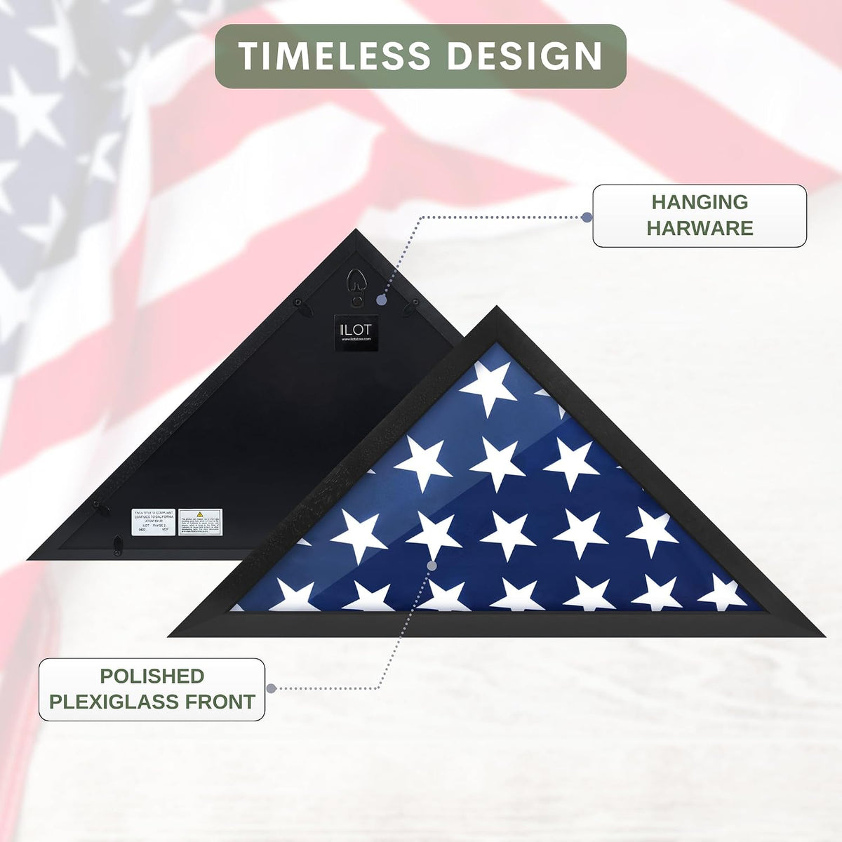 Flag Case for American Veteran Burial Flag Solid Wood Military Flag Display Case Funeral Flag Flag Shadow Boxes to Fit a Folded 5'x9.5' American Flag with Polished Plexiglass (Black)