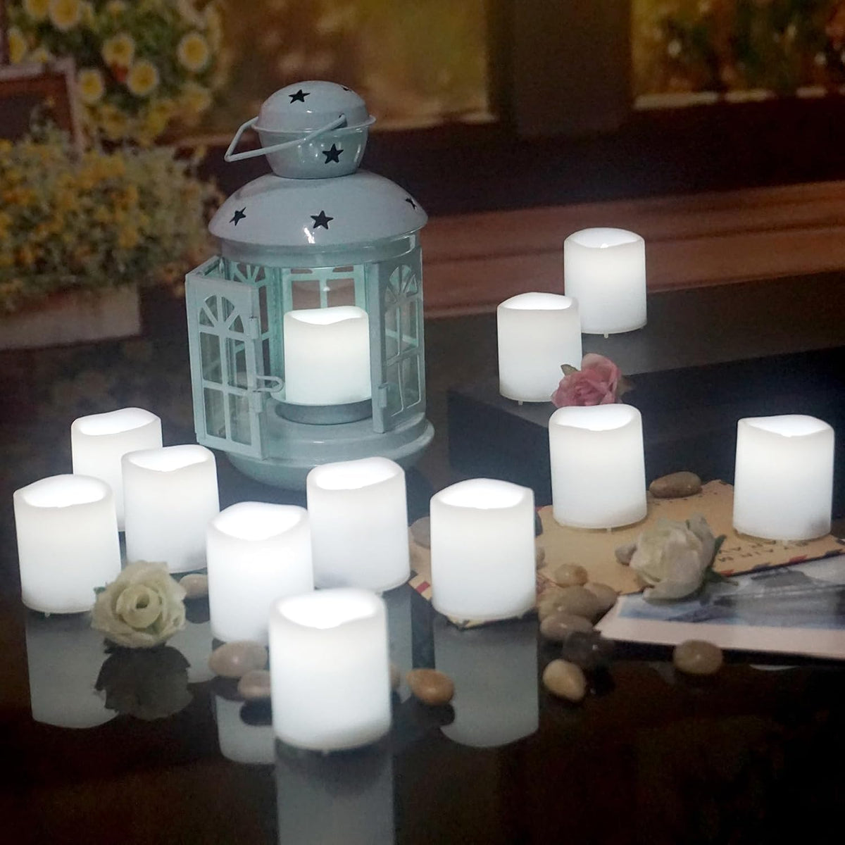 12 Pack LED Flameless Votive Candles, White Glow