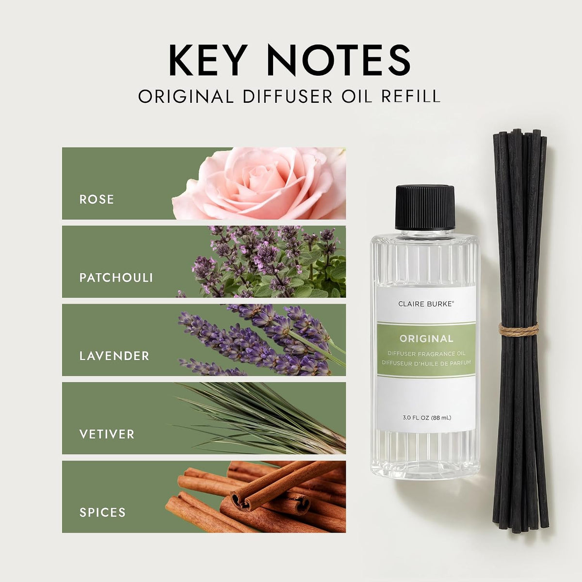 Claire Burke Reed Diffuser Oil Refill, Original, with 12 Reeds, 3 fl oz