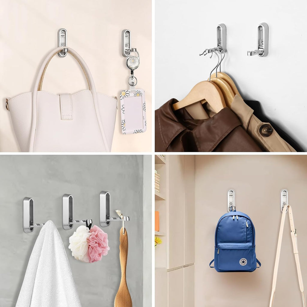 Foldable Wall Hook, Silver, 4 Pack, Screw Mounted, Heavy Duty Coat Hooks