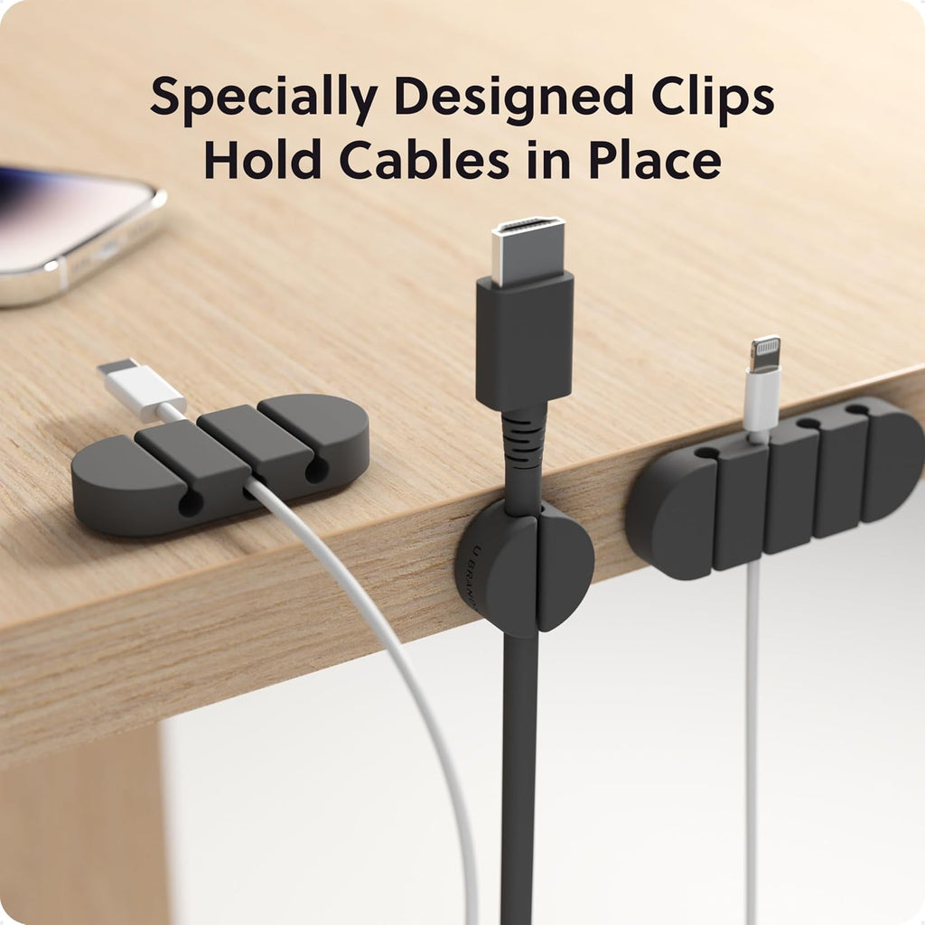 U Brands Silicone Cord Organizers, Set of 15 Cable Clips, Black