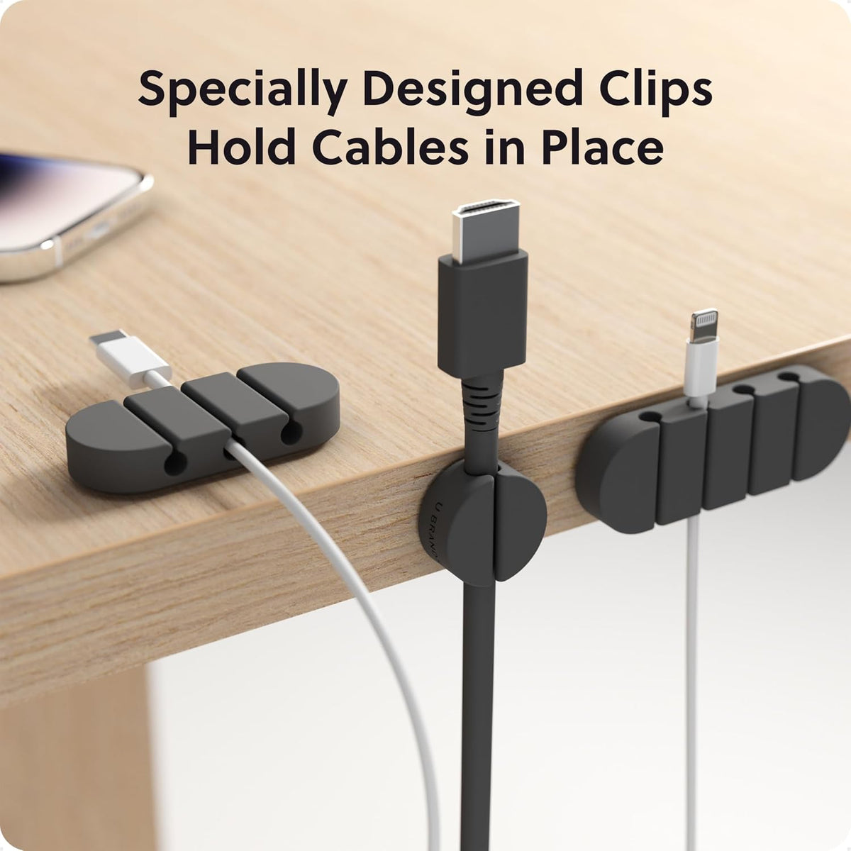 U Brands Silicone Cord Organizers, Set of 15 Cable Clips, Black