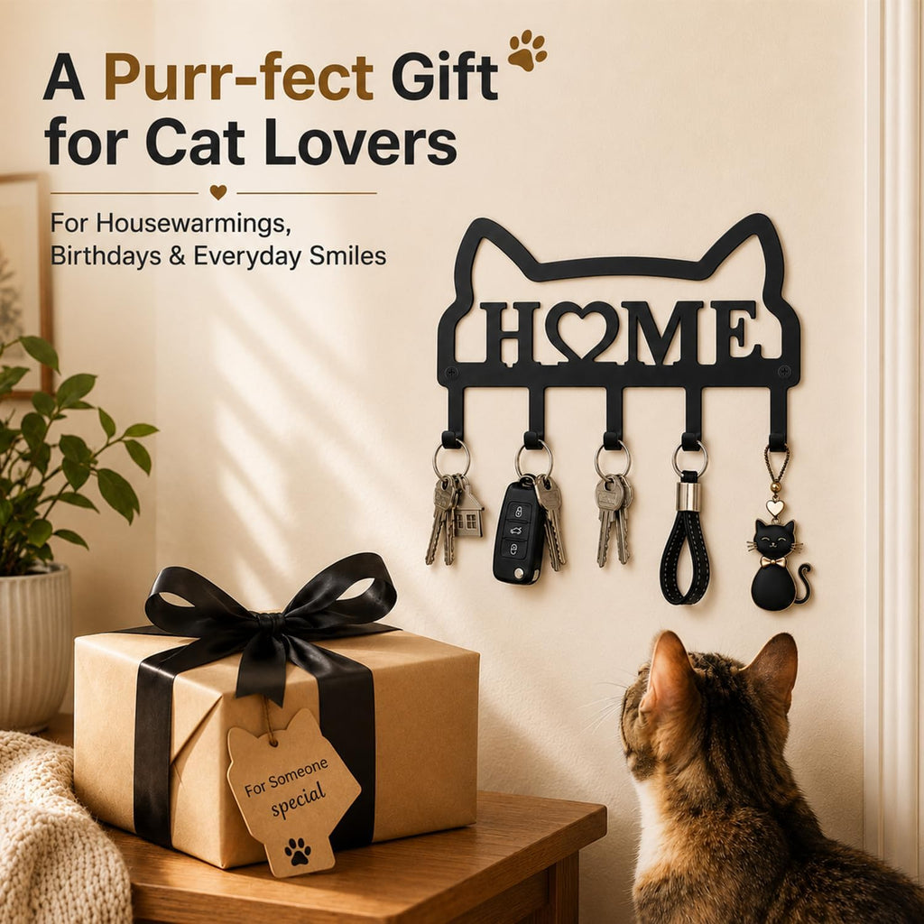 Cat Key Holder for Wall, Metal Key Rack with 5 Hooks, Cute Cat-Shaped Wall Mounted Key Organizer, Decorative Key Hanger for Entryway, Hallway, Kitchen, Home Decor, Gift for Cat Lovers