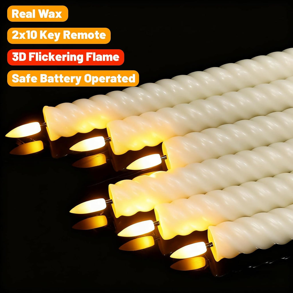 Wondise Real Waxy Flameless Taper Candles with Remote Timer