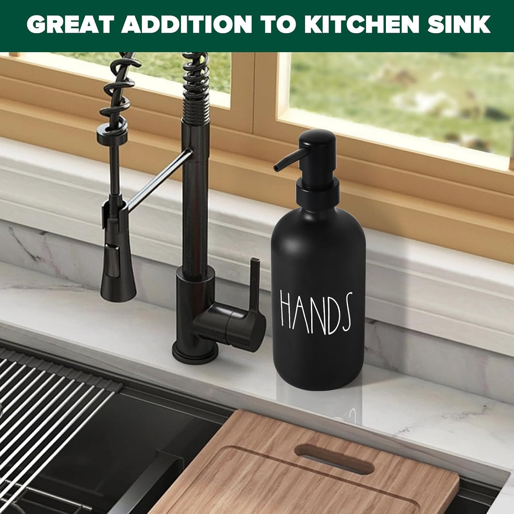 VIMERPA Hand Soap Dispenser, Matte Black Soap Dispenser for Bathroom, Glass Hands Liquid Dispenser with Plastic Pump, 17 Fl Oz Refillable Lotion Soap Bottle Container, Farmhouse Kitchen Decor