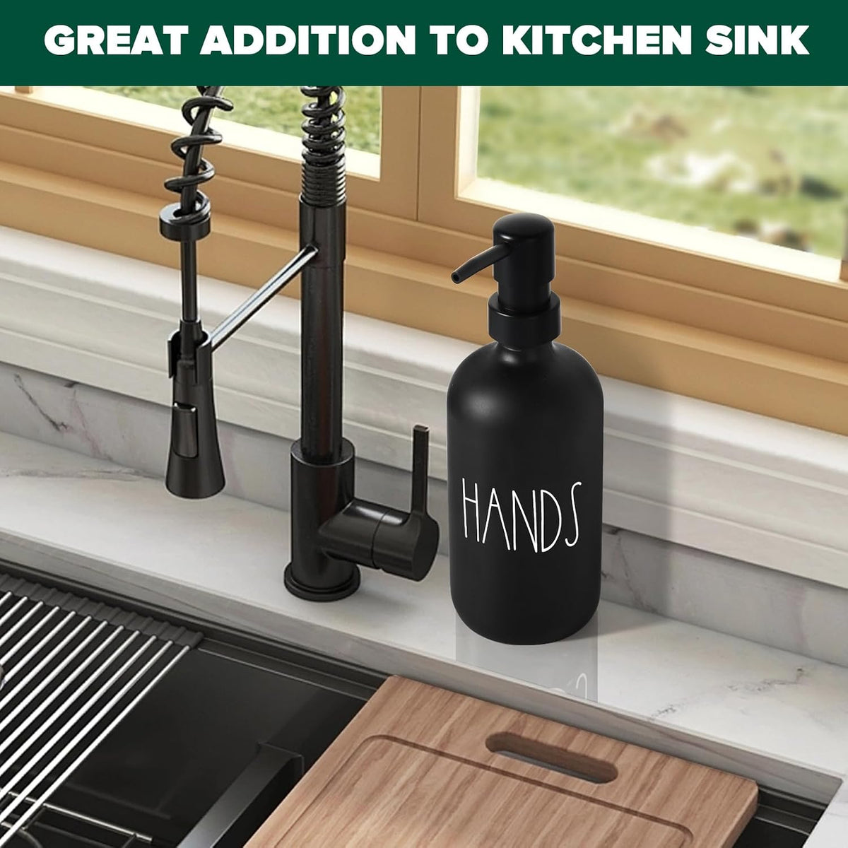 VIMERPA Hand Soap Dispenser, Matte Black Soap Dispenser for Bathroom, Glass Hands Liquid Dispenser with Plastic Pump, 17 Fl Oz Refillable Lotion Soap Bottle Container, Farmhouse Kitchen Decor