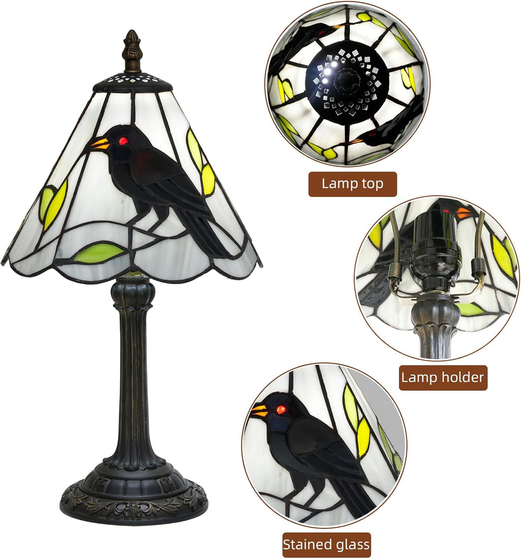 Halloween Black Small Crow Tiffany Style Stained Glass Table Lamp Unique Farmhouse the Crow Bedside Table Lamp Living Room Dining Room Office Decoration Table Lamp Home Decoration Props Gifts
