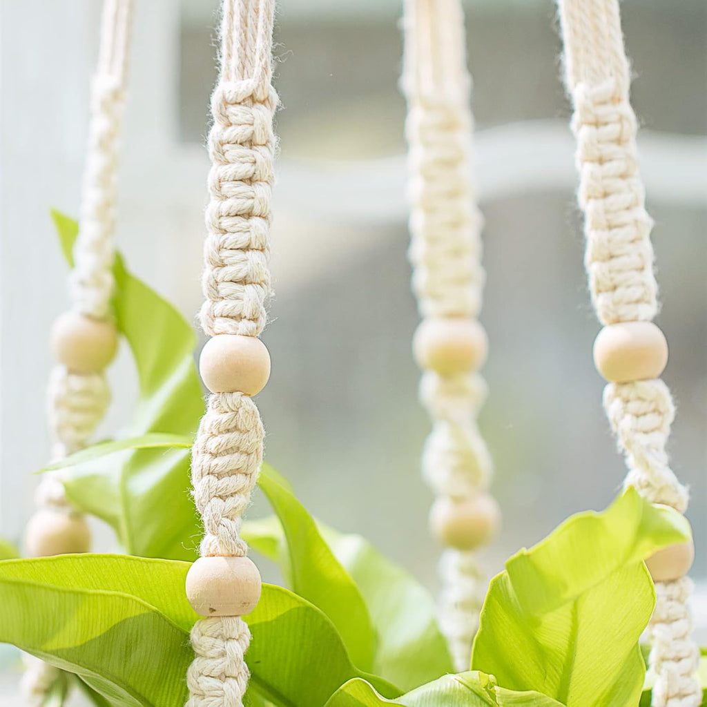 Mkono 43 Inch Macrame Plant Hanger Indoor Hanging Planter Holder Ivory 1Pc