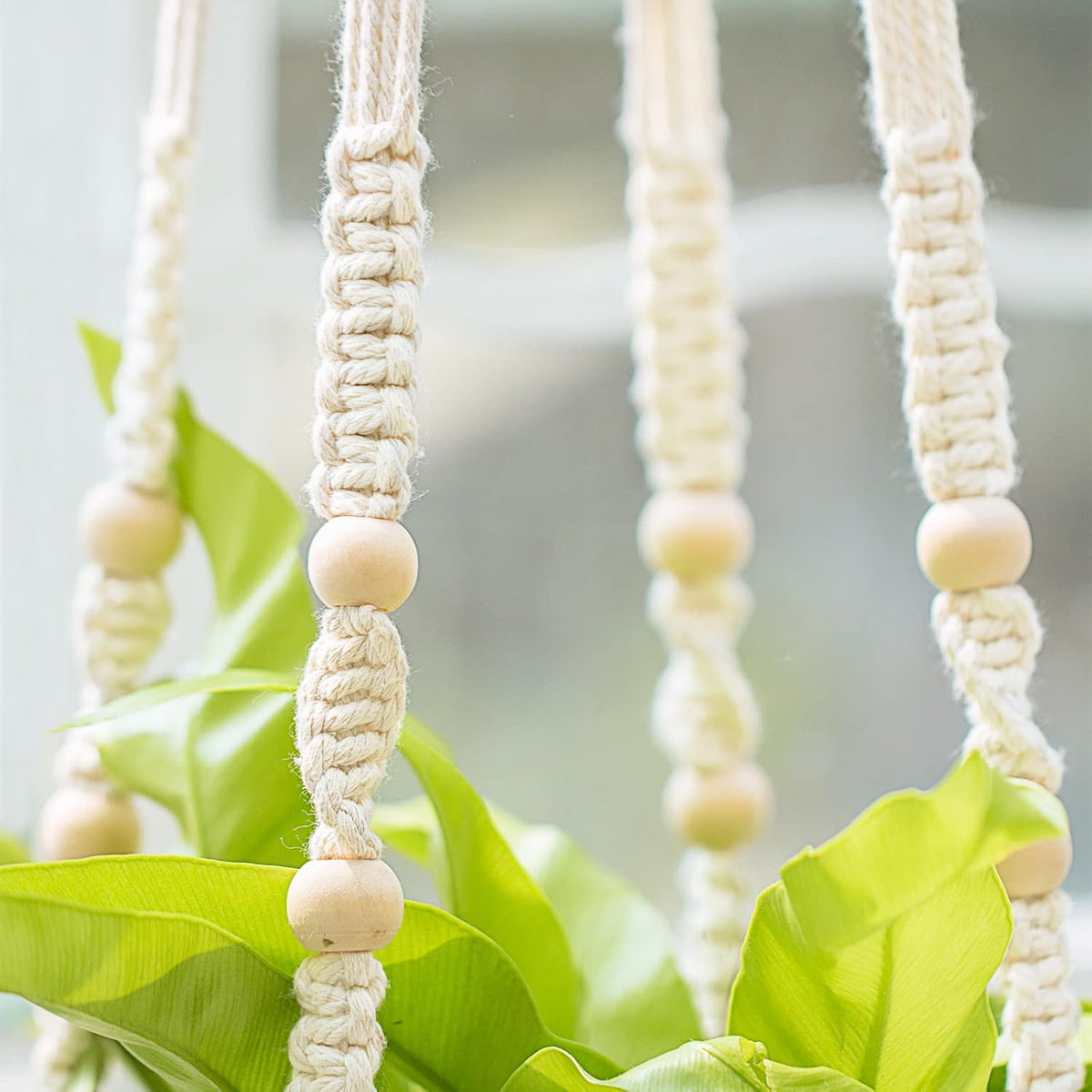 Mkono 43 Inch Macrame Plant Hanger Indoor Hanging Planter Holder Ivory 1Pc