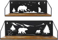 Giftgarden Floating Shelves for Wall with Unique Adorable Bears Cutouts, Rustic Wooden Iron Wall Shelf Bear Decor for Bathroom Cabin Lodge Bedroom Kitchen Living Room Nursery, Black, Set of 2
