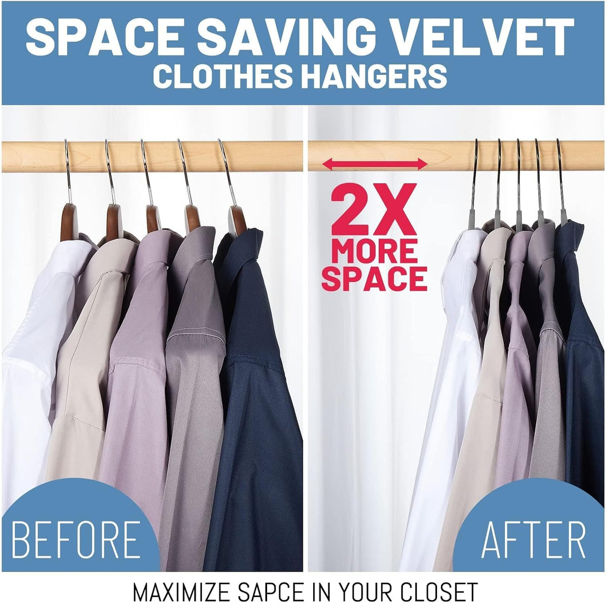 HOUSE DAY Grey Velvet Hangers 60 Pack, Non Slip Felt Hangers, Heavy Duty Velvet Clothes Hanger, Ultra Slim Hanger Space Saving, Perfect for Shirt, Suits, Pants