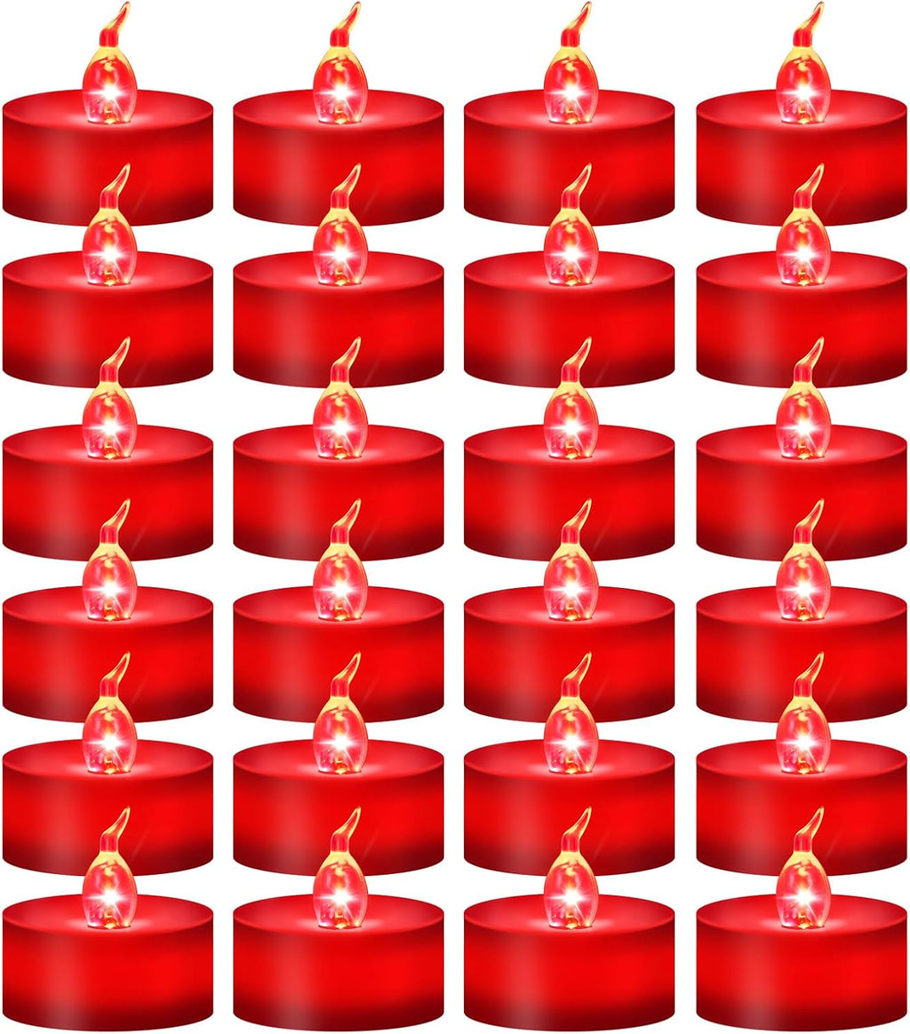 24 Pack Battery Operated Red Flickering Flame LED Tea Lights