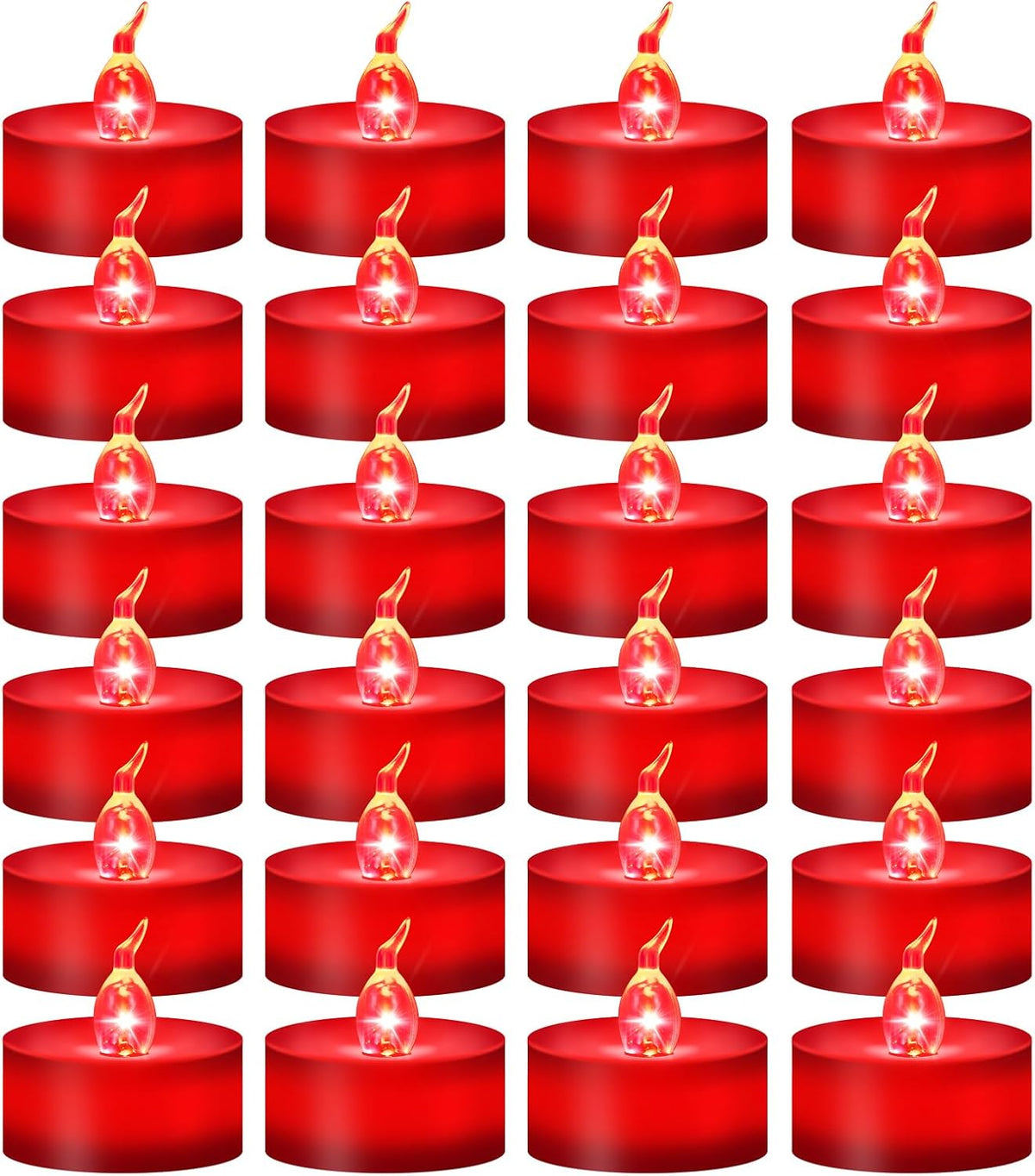 24 Pack Battery Operated Red Flickering Flame LED Tea Lights