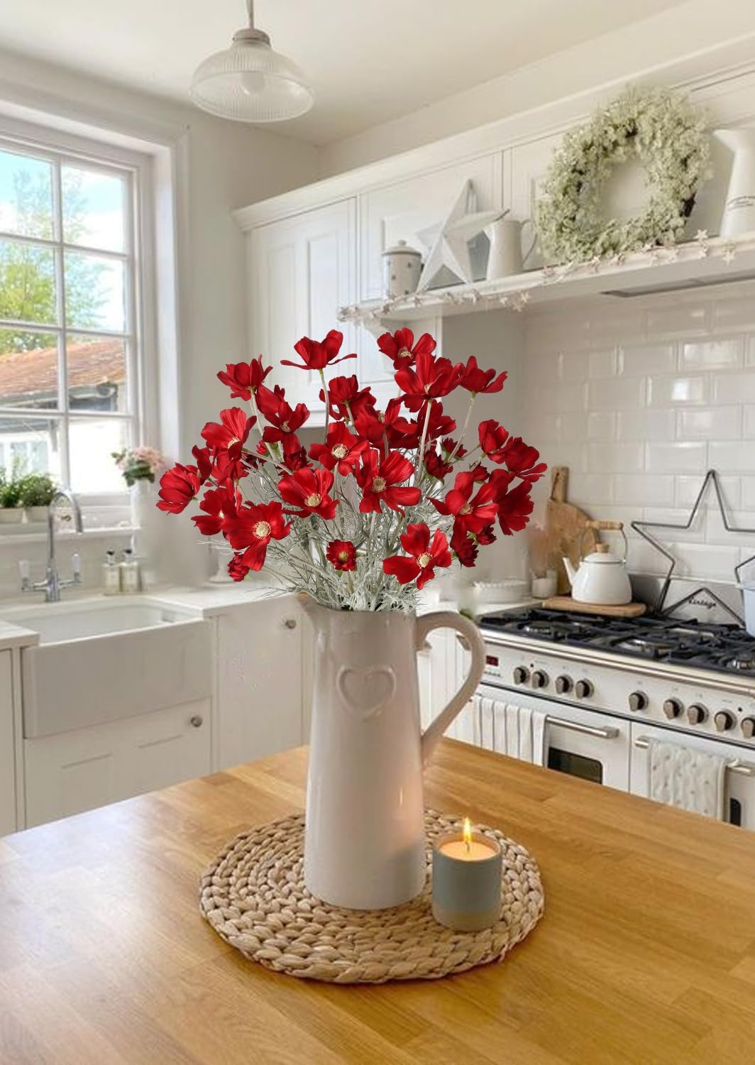 6PCS Cosmos Silk Flowers 24'' Red Daisy Flowers Artificial Fake Wild Flowers for Wedding Party Kitchens Home Decorations(Red)