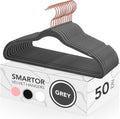 Smartor Grey Velvet Hangers 50 Pack, Non Slip Rose Gold Hook Felt Hangers