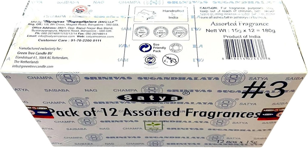 Satya Set of 12 Nag Champa Namaste Positive Vibes Tantra Buddha Blessing Aura Cleansing Chakra Pyramids Reiki Karma Spiritual Healing Traditional Ayurveda
