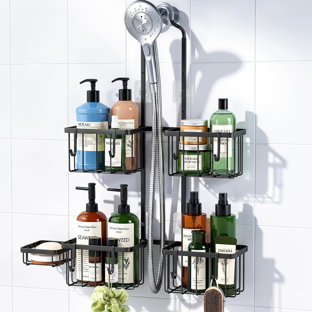 Luxspire Shower Caddy Hanging Overhead, Shower Organizer Hanging, Black