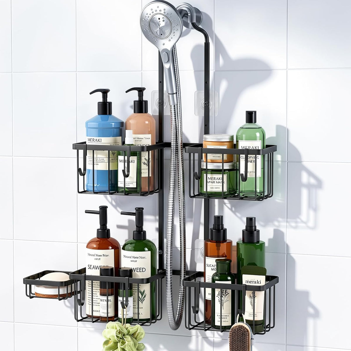 Luxspire Shower Caddy Hanging Overhead, Shower Organizer Hanging, Black