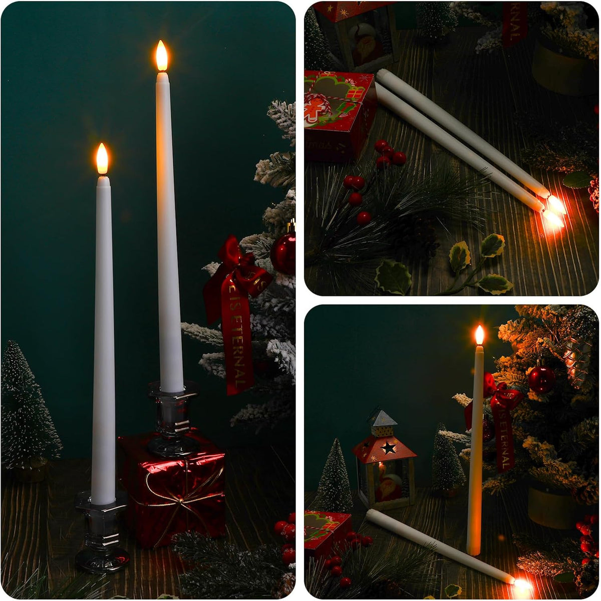 Baquler 100 Pcs Extra Long Flameless Taper Candles 12.4 in Battery Operated