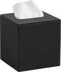 Mkono Tissue Box Cover, PU Leather Square Holder with Bottom, Black