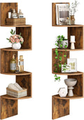HOOBRO Corner Shelf Wall-Mounted, Set of 2 Floating Corner Shelves for Wall, 4-Tier Corner Bookshelves Floating Shelf for Wall Corner Shelves for Living Room Bedroom Bathroom Home Office Rustic Brown
