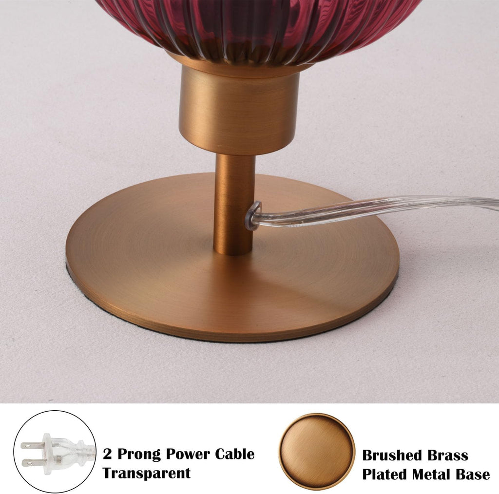 Mid Century Glass Table Lamp, Timer Build-In, Dimmable Desk Lamp, Purple