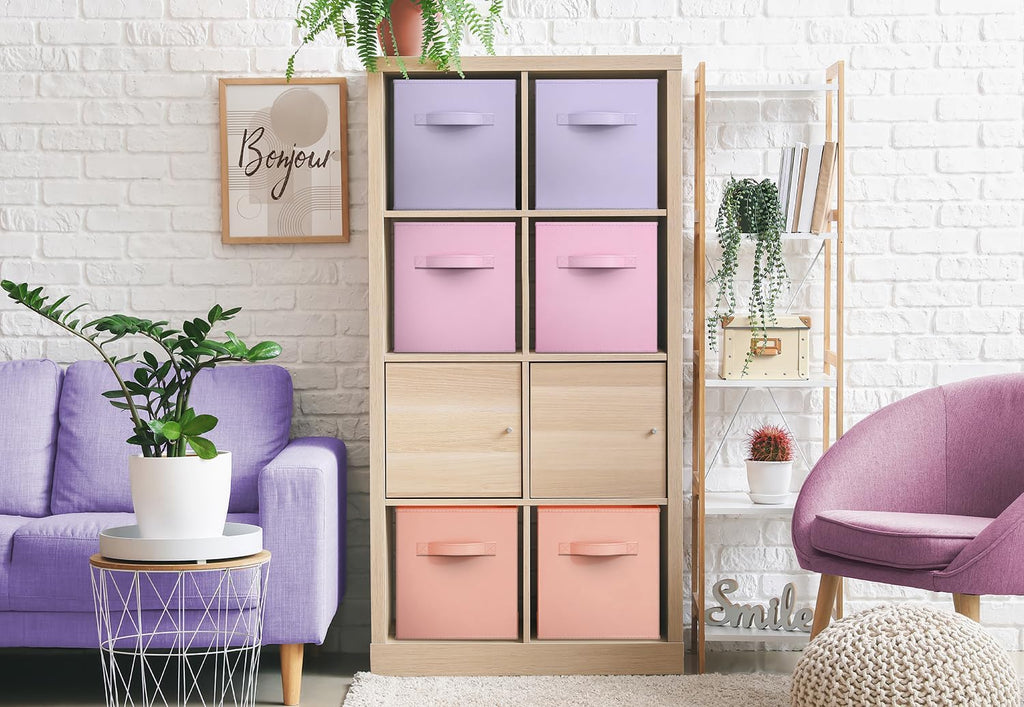 Sorbus 6-Pack Fabric Storage Cubes (11 Inch, Pastel Pink Orange Purple)