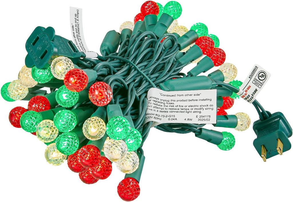 BOHON Christmas Lights String 17FT 50 LED Faceted G15 Red White and Green