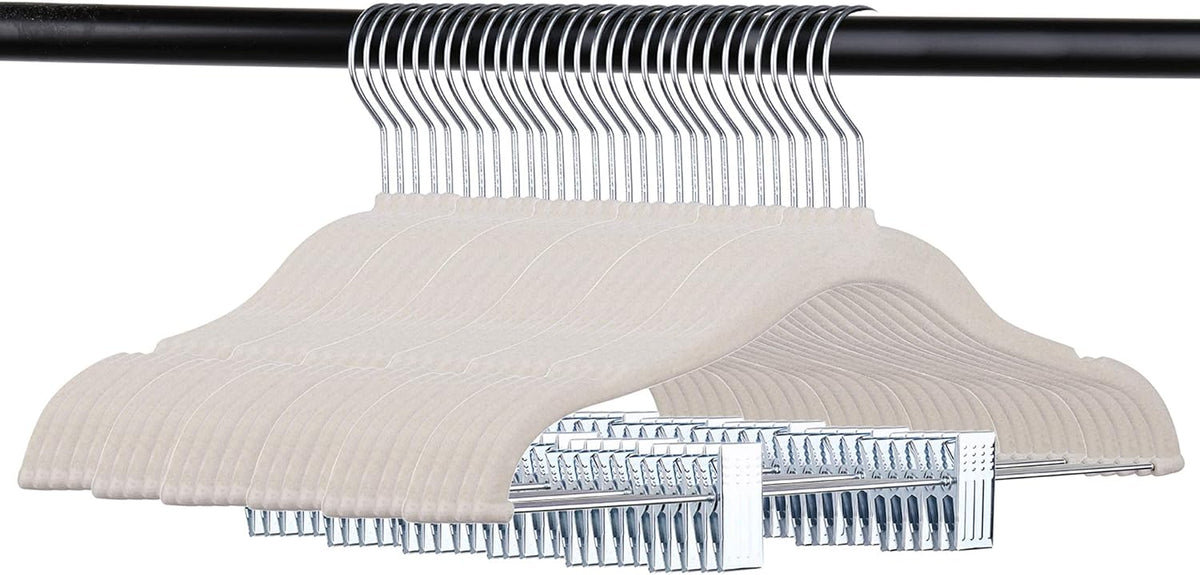 Tosnail 30 Pack Kids Velvet Hangers Children's Clothes Hangers Baby Hangers with Clips - Cream