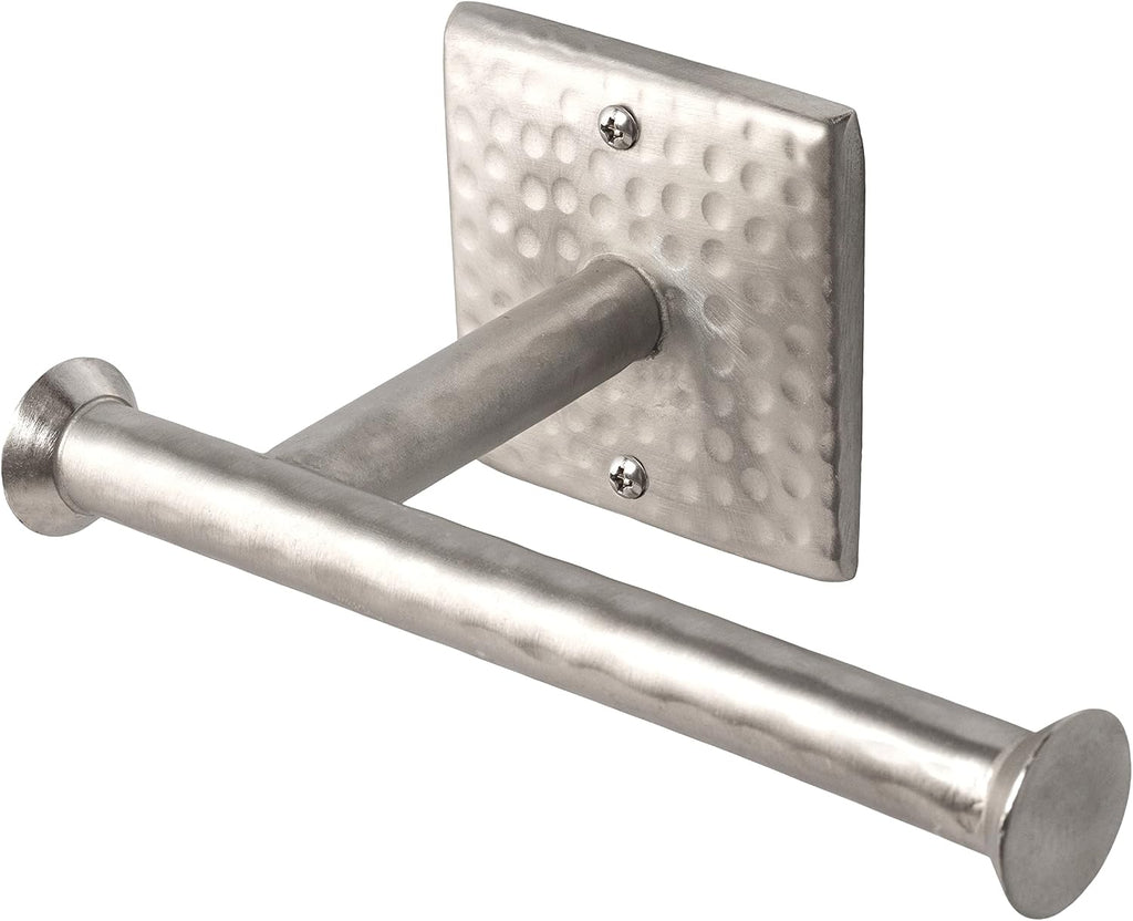 Monarch Abode Bathroom Toilet Paper Holder – 7-inch Traditional Hand Hammered Metal Wall Mounted Brushed Nickel Toilet Paper Holder, Wall Mount Organizer Decorative Tissue Holders for Bathroom