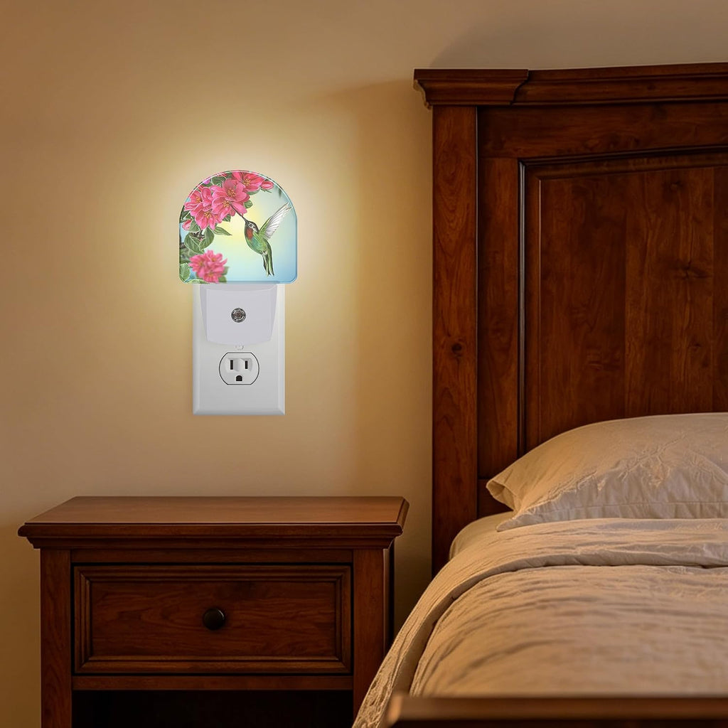 Night Lights Plug into Wall, Hummingbird with Flowers Night Light with Dusk to Dawn Smart Sensor for Bedroom Bathroom Hallway Kitchen, Led Nightlights for Boys Girls Women Men