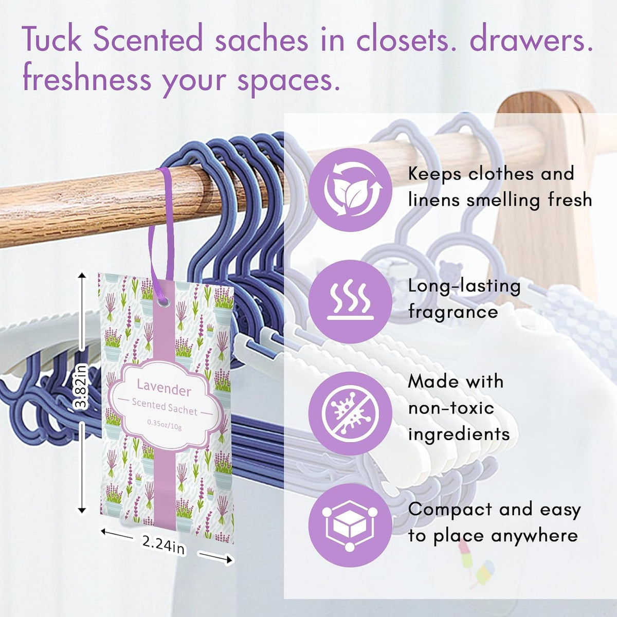 SCENTORINI Lavender Sachets for Drawer and Closet, Sachets Bags 14 Pack
