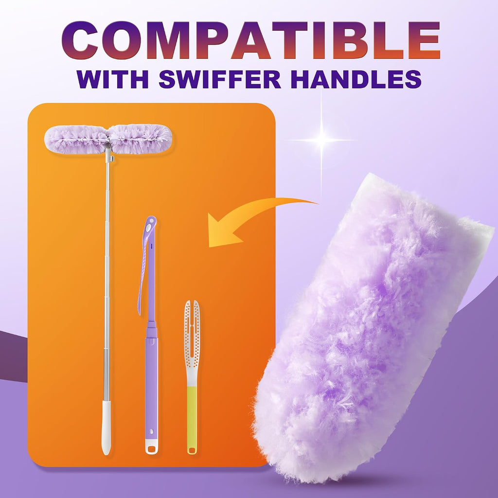 JOYMOOP Scented Telescopic Duster kit, 3FT Extendable Handle (Purple) + 24 Purple Refills for Swiffer Feather Duster,Easy Cleaning for Ceilings, Ceiling Fans, Blinds, Vents & Shelves