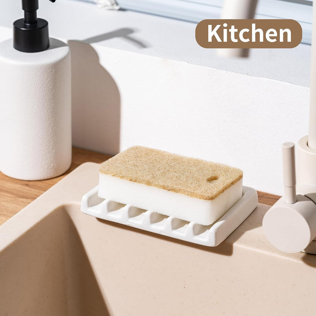 Tanew Self Draining Premium Ceramic Soap Dish, Bar Soap Holder, Waterfall Soap Dish, Shower Soap Holder Sponge Holder Soap Tray Soap Savers for Bathroom, Shower, Kitchen, Sink and Countertop Beige