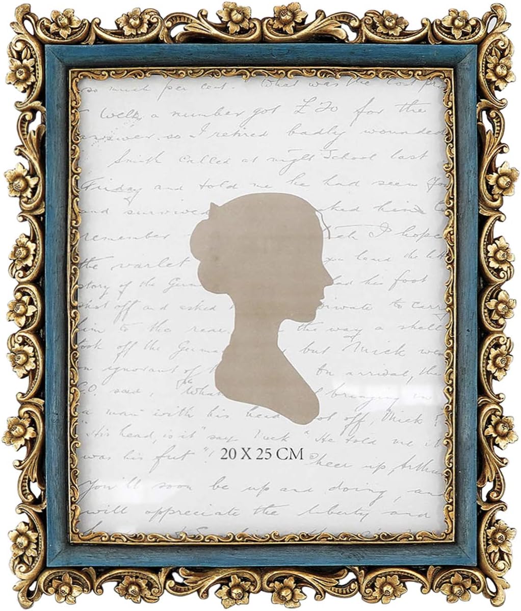 Sunlit Vintage Picture Frame 8x10 Inch, Luxury Antique Photo Frames with Glass Front, Photo Display, Tabletop Wall Hanging, Gift Ideas, Gold and Blue